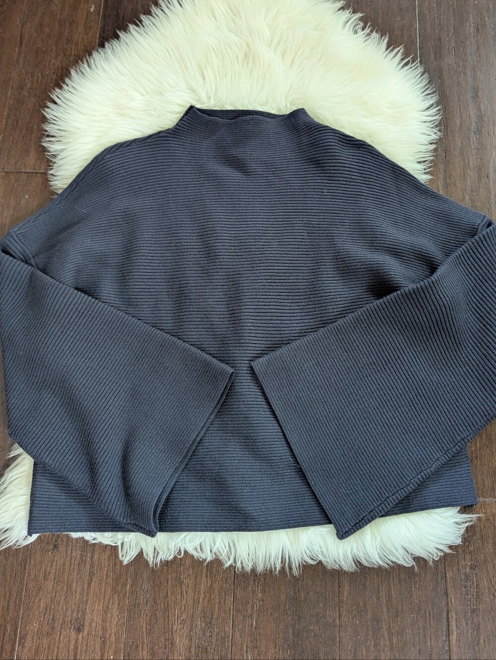 Modern Citizen Lou Swing Cropped Boxy Ribbed Mock Knit Sweater Navy Blue XL